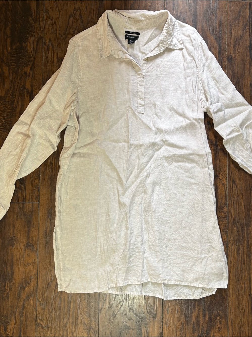 Women’s JNY Jones New York Beige 100% Linen Long-Sleeve Shirt Tunic size Large